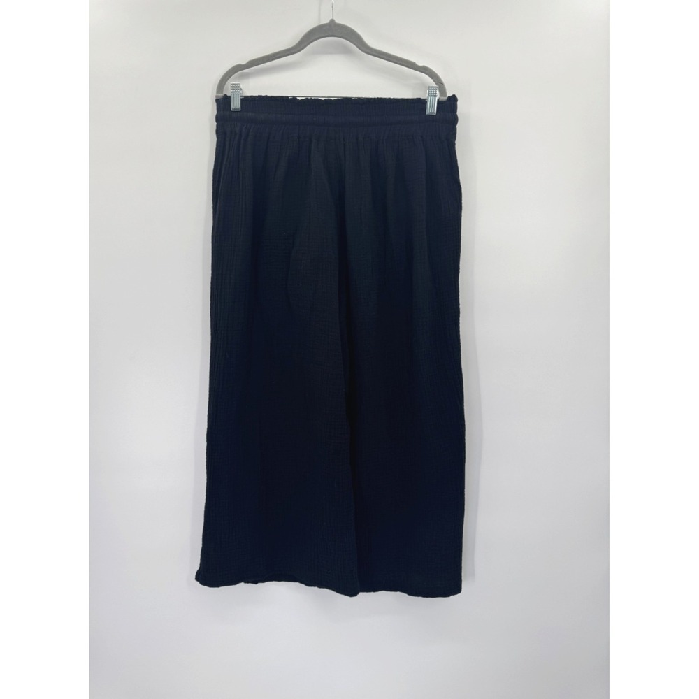 Cynthia Rowley Black Cotton Gauze Beach Pant 1X Pockets Elastic Waist Breathable - Picture 4 of 14